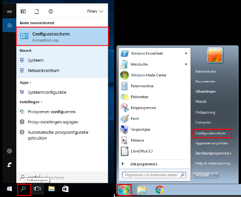 Windows 10 en 7 configuratiescherm vinden